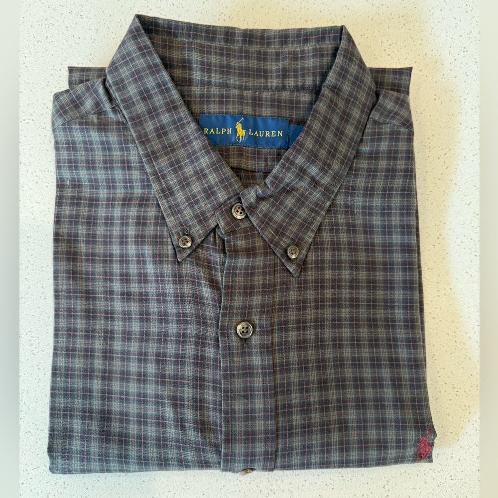 Ralph Lauren Men's Checkered Shirt - Blue and Gray